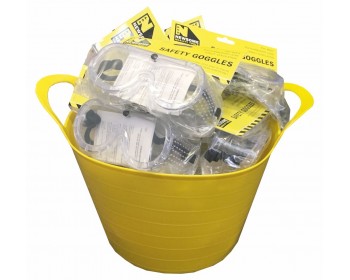 Bucket of Clear Elasticated Safety Goggles